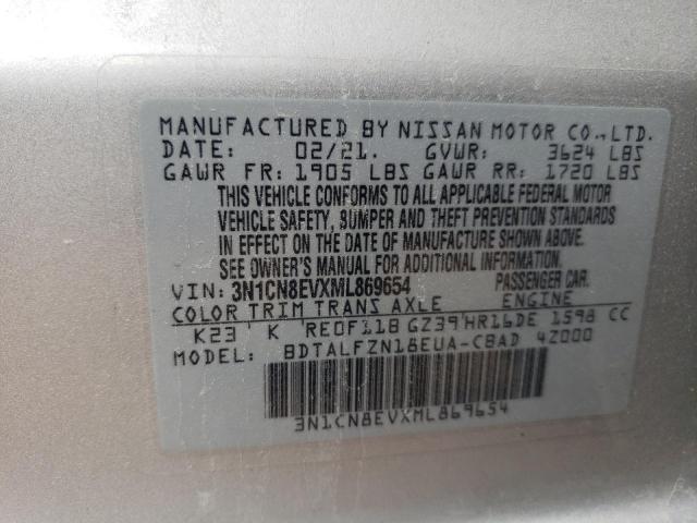 Photo 10 from auction – 2021 NISSAN VERSA SV with VIN 3N1CN8EVXML869654