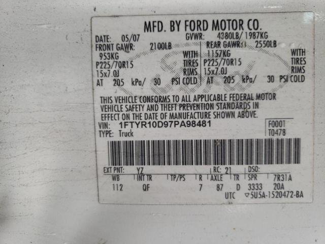 Photo 10 from auction – 2007 FORD RANGER with VIN 1FTYR10D97PA98481