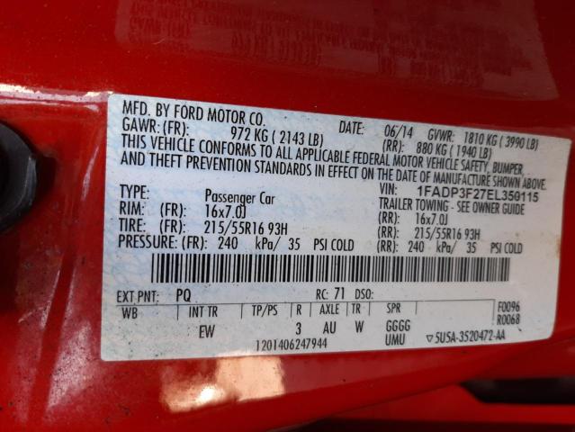 Photo 10 from auction – 2014 FORD FOCUS with VIN 1FADP3F27EL350115
