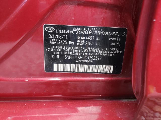 Photo 10 from auction – 2012 HYUNDAI SONATA SE with VIN 5NPEC4AB0CH392392
