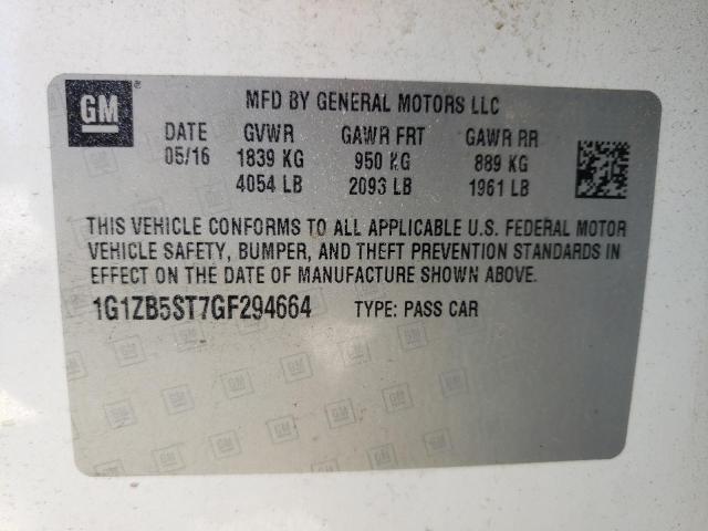 Photo 10 from auction – 2016 CHEVROLET MALIBU LS with VIN 1G1ZB5ST7GF294664