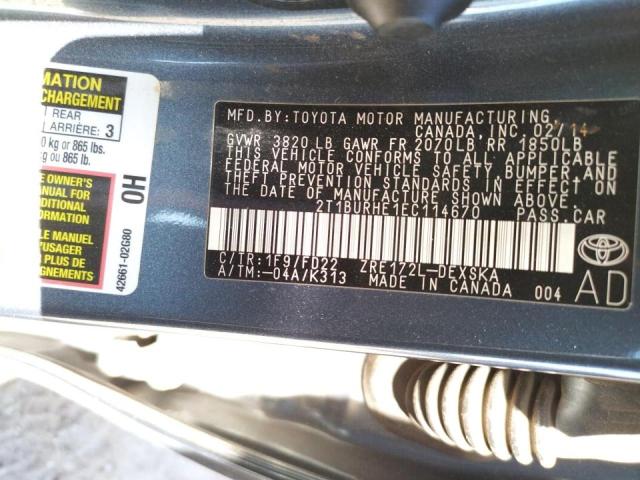 Photo 10 from auction – 2014 TOYOTA COROLLA L with VIN 2T1BURHE1EC114670