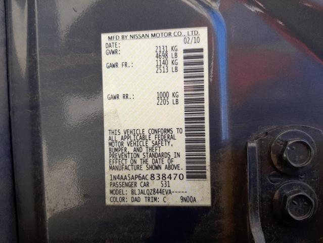 Photo 10 from auction – 2010 NISSAN MAXIMA S with VIN 1N4AA5AP6AC838470