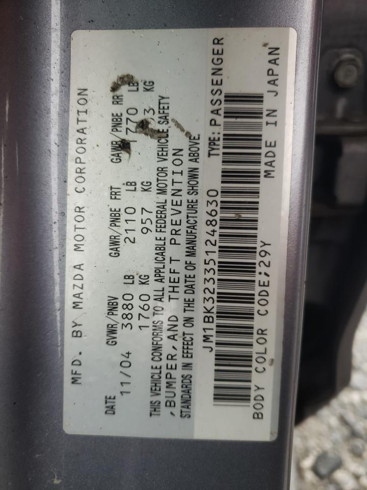 Photo 10 from auction – 2005 MAZDA 3 S with VIN JM1BK323351248630