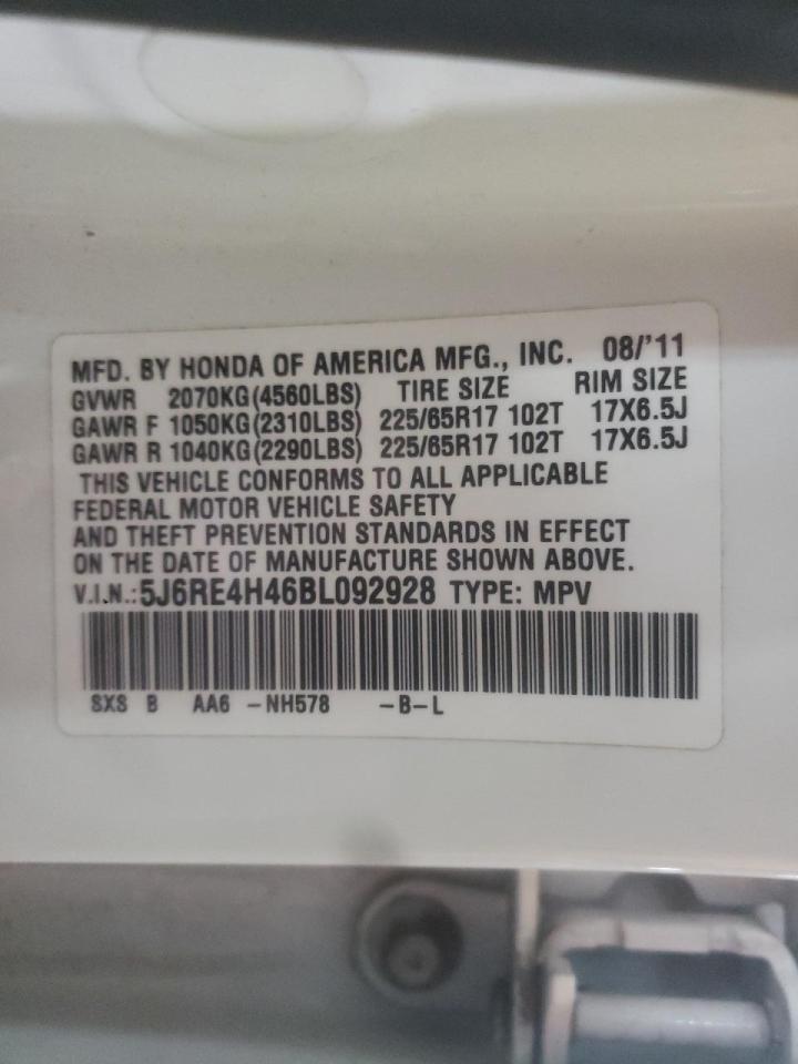 Photo 10 from auction – 2011 HONDA CR-V SE with VIN 5J6RE4H46BL092928