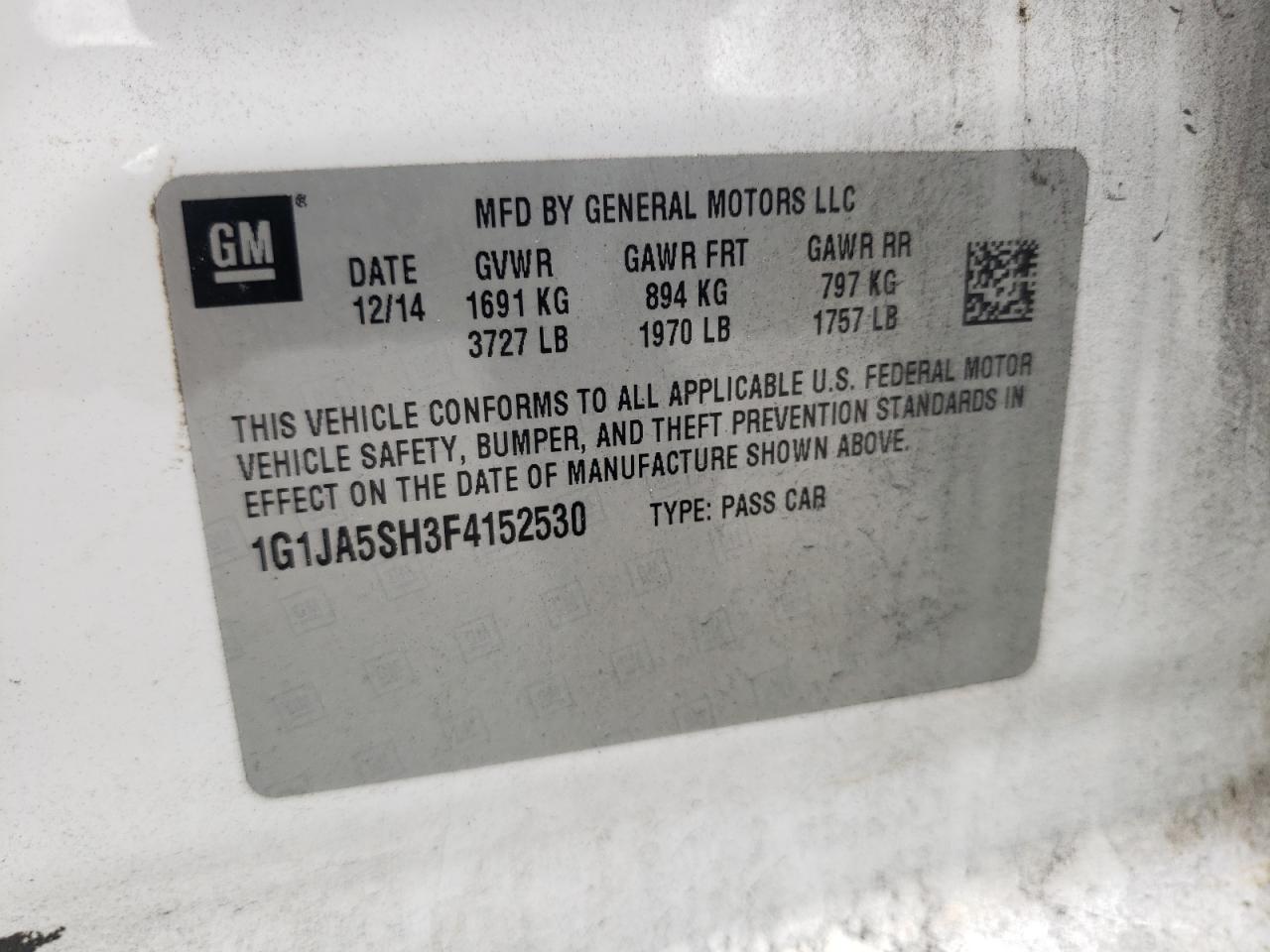 Photo 20 from auction – 2015 CHEVROLET SONIC LS with VIN 1G1JA5SH3F4152530