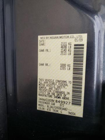 Photo 10 from auction – 2009 NISSAN MAXIMA S with VIN 1N4AA51E09C849927