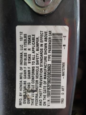 Photo 10 from auction – 2013 HONDA CIVIC LX with VIN 19XFB2F56DE003663