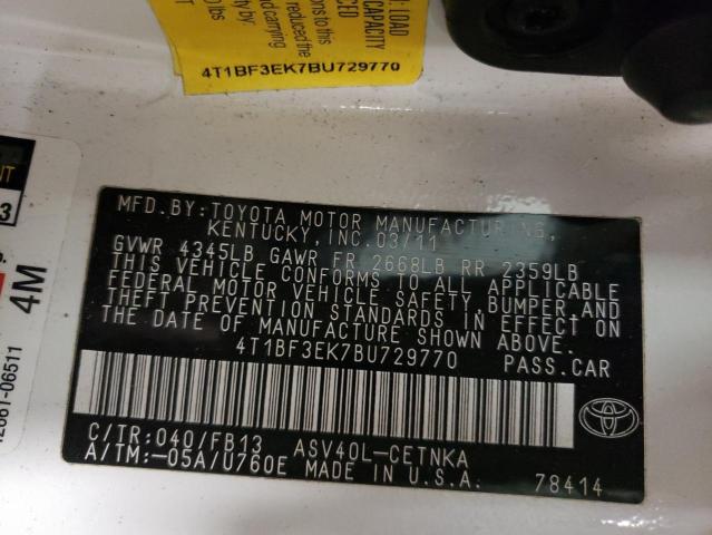 Photo 10 from auction – 2011 TOYOTA CAMRY BASE with VIN 4T1BF3EK7BU729770