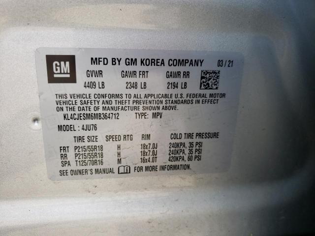 Photo 10 from auction – 2021 BUICK ENCORE PRE with VIN KL4CJESM6MB364712