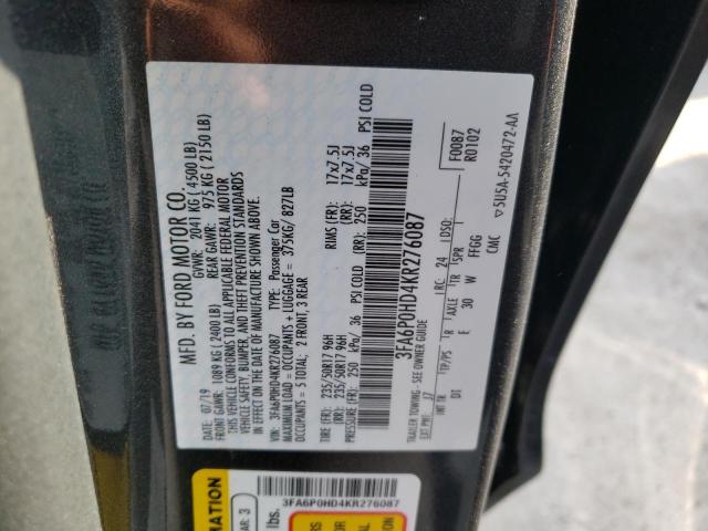 Photo 10 from auction – 2019 FORD FUSION SE with VIN 3FA6P0HD4KR276087
