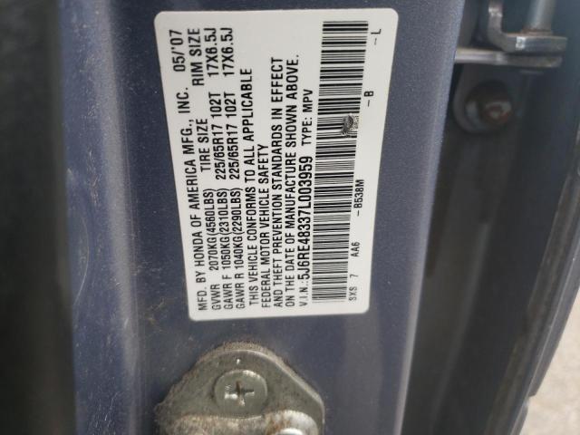 Photo 10 from auction – 2007 HONDA CRV with VIN 5J6RE48337L003959