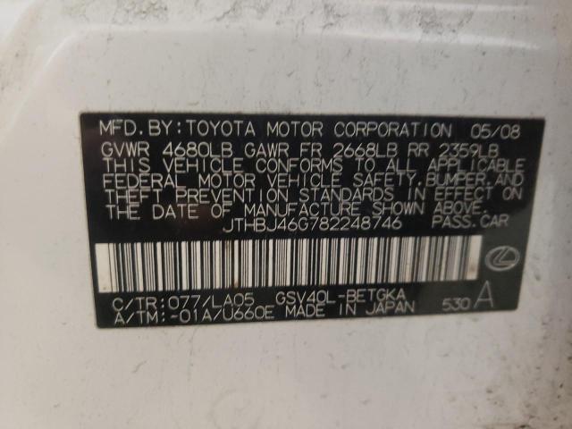 Photo 10 from auction – 2008 LEXUS ES 350 with VIN JTHBJ46G782248746