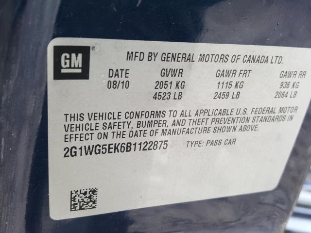 Photo 10 from auction – 2011 CHEVROLET IMPALA LT with VIN 2G1WG5EK6B1122875