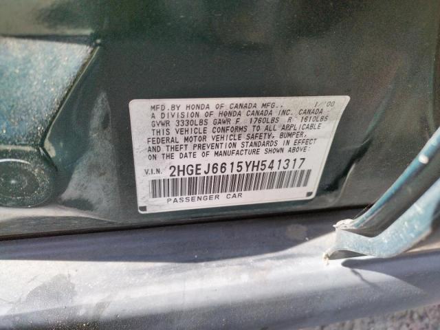 Photo 10 from auction – 2000 HONDA CIVIC BASE with VIN 2HGEJ6615YH541317