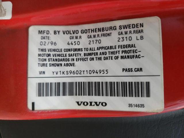 Photo 10 from auction – 1996 VOLVO 960 with VIN YV1KS9602T1094955
