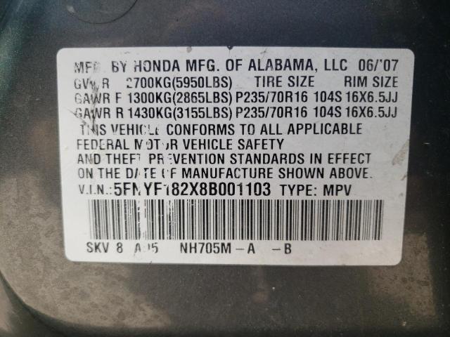 Photo 10 from auction – 2008 HONDA PILOT VP with VIN 5FNYF182X8B001103