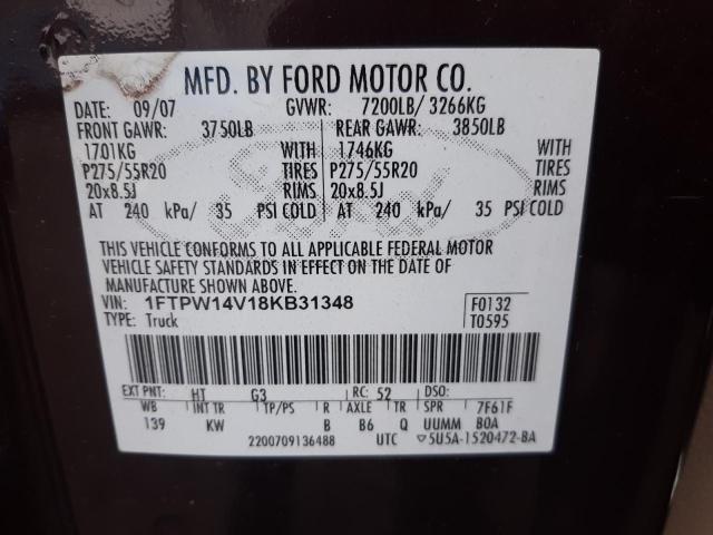 Photo 10 from auction – 2008 FORD F150 SUPER with VIN 1FTPW14V18KB31348