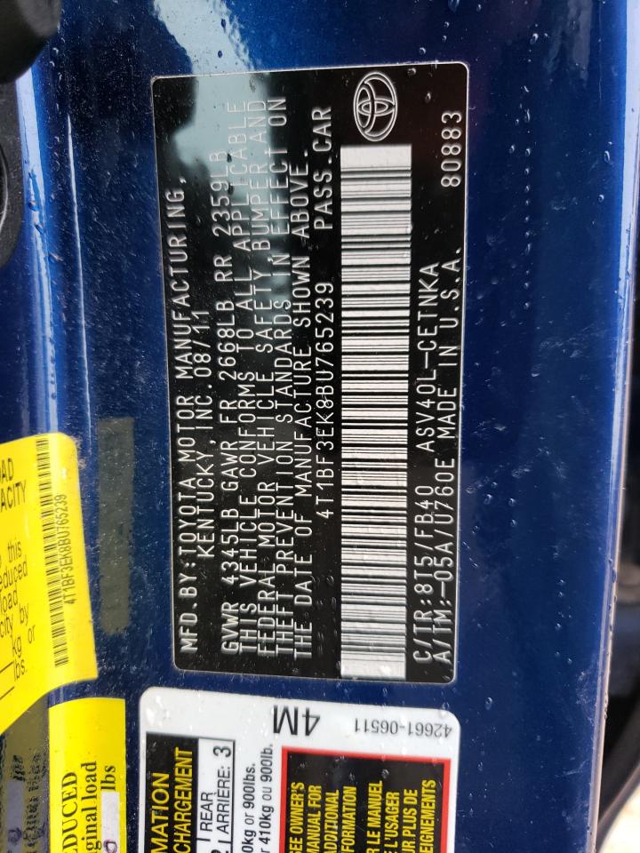 Photo 10 from auction – 2011 TOYOTA CAMRY BASE with VIN 4T1BF3EK8BU765239