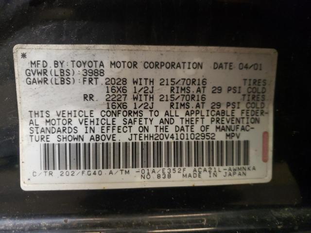Photo 10 from auction – 2001 TOYOTA RAV4 with VIN JTEHH20V410102952