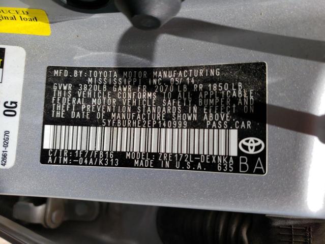 Photo 10 from auction – 2014 TOYOTA COROLLA L with VIN 5YFBURHE2EP140999