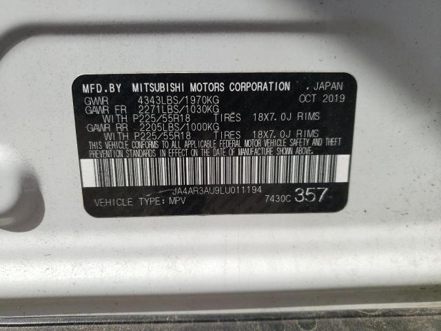 MITSUBISHI OUTLANDER 2020 with VIN JA4AR3AU9LU011194 - Photo from auction