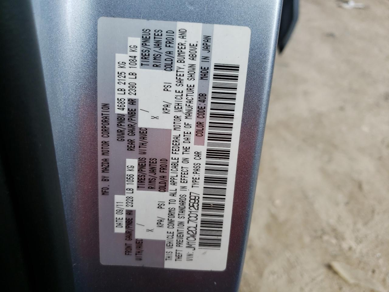 Photo 10 from auction – 2012 MAZDA 5 with VIN JM1CW2CL7C0125997