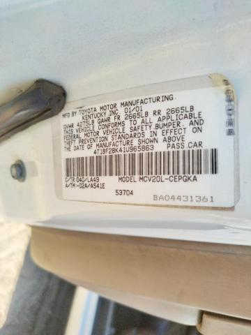 Photo 10 from auction – 2001 TOYOTA CAMRY LE with VIN 4T1BF28K41U965863