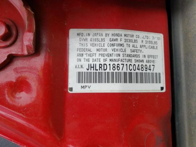 Photo 10 from auction – 2001 HONDA CR-V EX with VIN JHLRD18671C048947