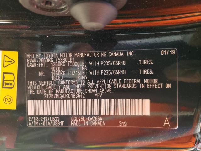 Photo 10 from auction – 2019 LEXUS RX 350 BAS with VIN 2T2BZMCA0KC183642