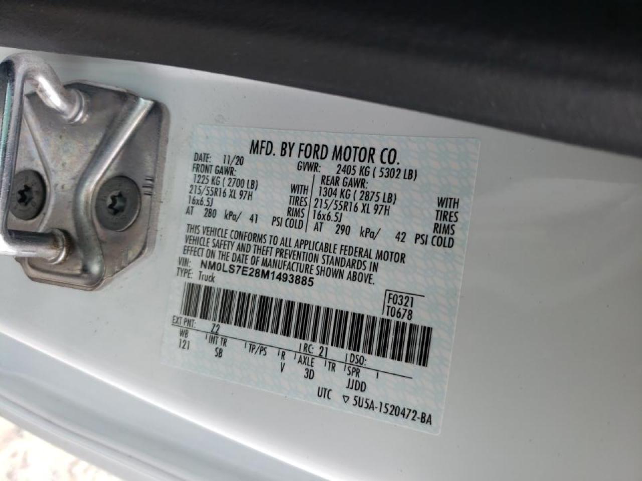 Photo 10 from auction – 2021 FORD TRANSIT CO with VIN NM0LS7E28M1493885