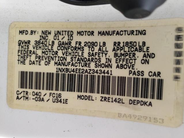 Photo 10 from auction – 2010 TOYOTA COROLLA BA with VIN 1NXBU4EE2AZ343441