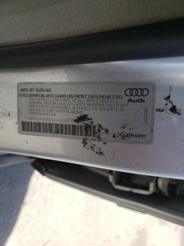 Photo 10 from auction – 2002 AUDI A4 1.8T with VIN WAUJC68EX2A273472