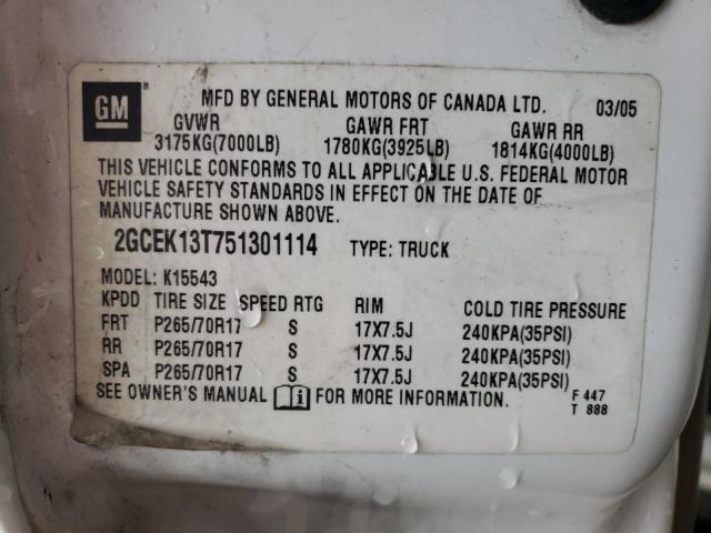 Photo 10 from auction – 2005 CHEVROLET SILVERADO with VIN 2GCEK13T751301114