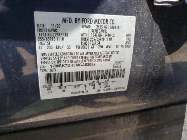 Photo 10 from auction – 2021 FORD EXPLORER X with VIN 1FMSK7DH8MGA52092