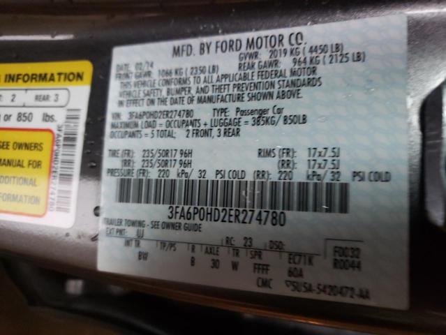 Photo 10 from auction – 2014 FORD FUSION SE with VIN 3FA6P0HD2ER274780