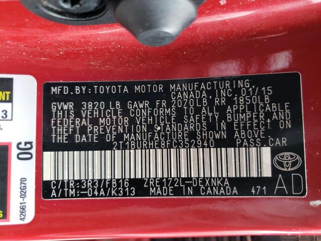 Photo 10 from auction – 2015 TOYOTA COROLLA L with VIN 2T1BURHE8FC352940