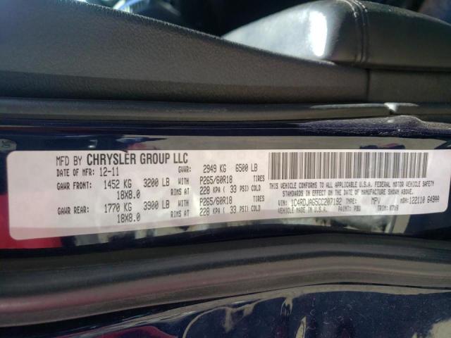Photo 10 from auction – 2012 DODGE DURANGO SX with VIN 1C4RDJAG5CC207192