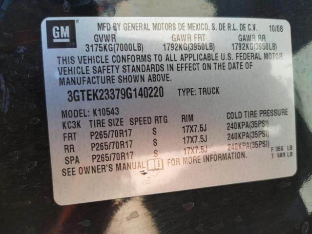 Photo 10 from auction – 2009 GMC SIERRA K15 with VIN 3GTEK23379G140220