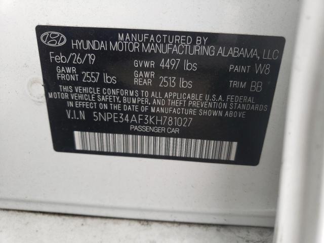 Photo 10 from auction – 2019 HYUNDAI SONATA LIM with VIN 5NPE34AF3KH781027