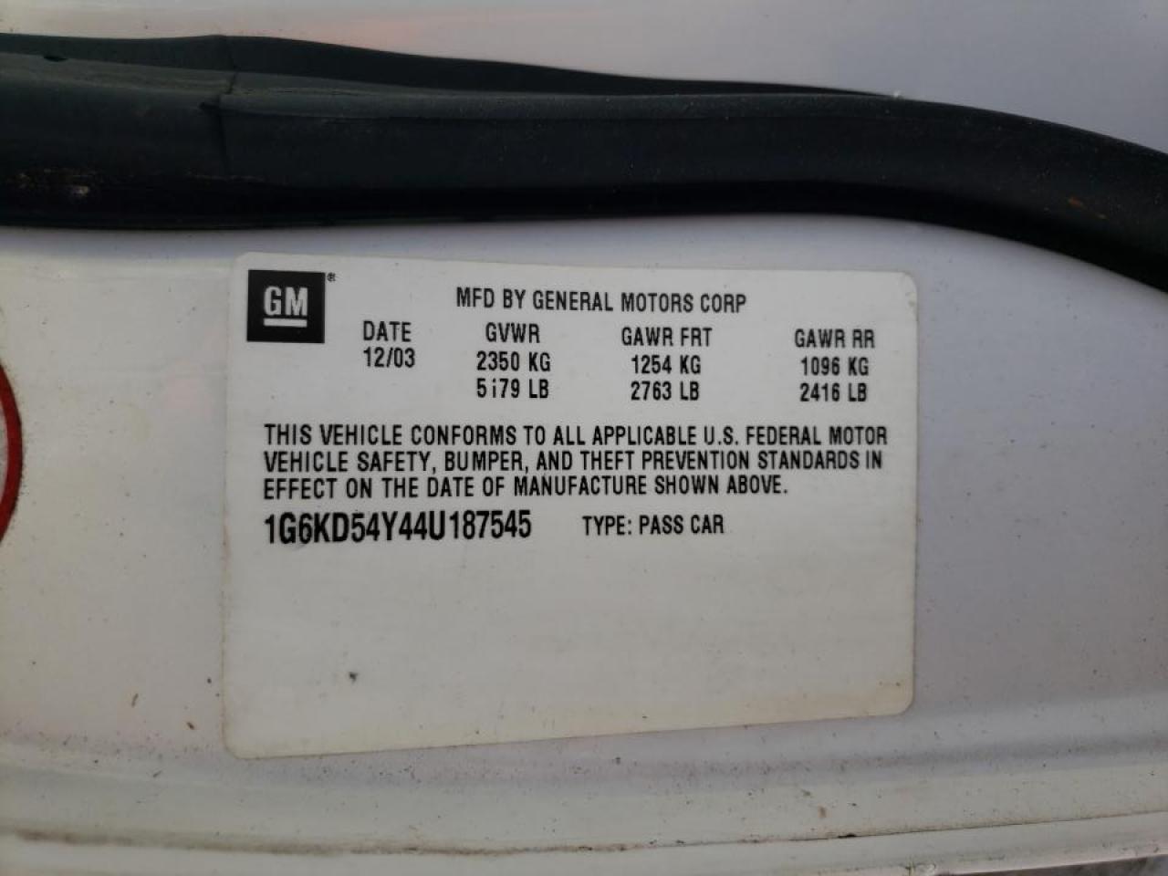 Photo 10 from auction – 2004 CADILLAC DEVILLE with VIN 1G6KD54Y44U187545