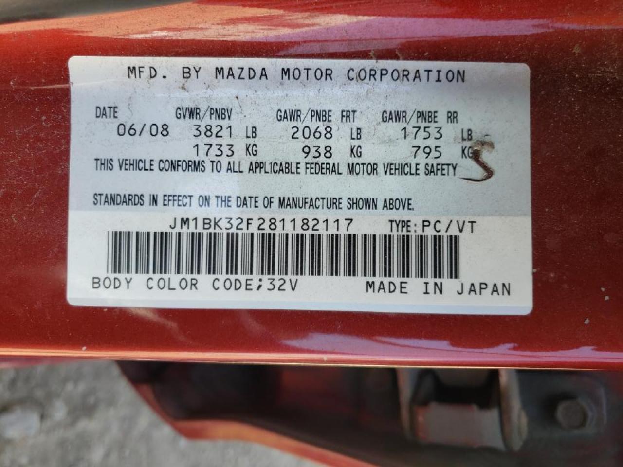 Photo 10 from auction – 2008 MAZDA 3 I with VIN JM1BK32F281182117