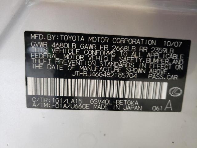 Photo 10 from auction – 2008 LEXUS ES 350 with VIN JTHBJ46G482185704