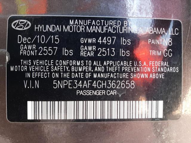 Photo 10 from auction – 2016 HYUNDAI SONATA SPO with VIN 5NPE34AF4GH362658