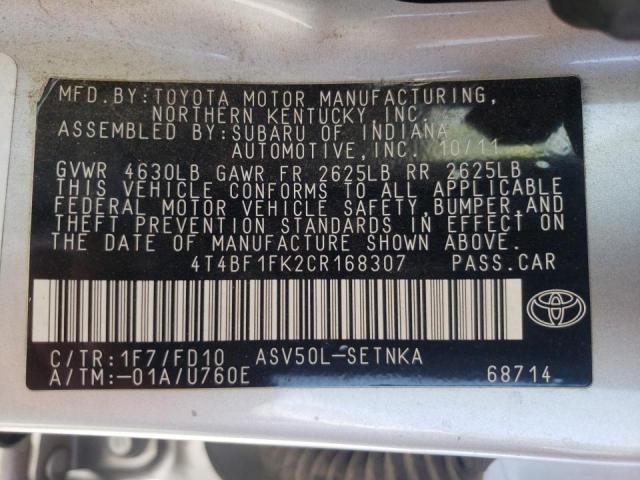 Foto 10 de la subasta – 2012 TOYOTA CAMRY con VIN 4T4BF1FK2CR168307