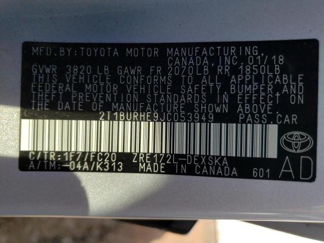 Photo 10 from auction – 2018 TOYOTA COROLLA L with VIN 2T1BURHE9JC053949