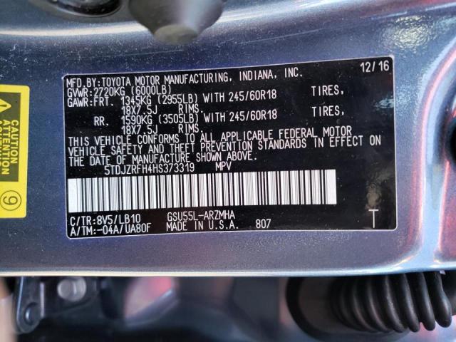 Photo 10 from auction – 2017 TOYOTA HIGHLANDER with VIN 5TDJZRFH4HS373319