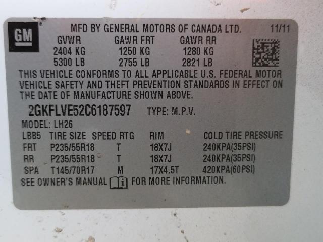 Photo 10 from auction – 2012 GMC TERRAIN SL with VIN 2GKFLVE52C6187597