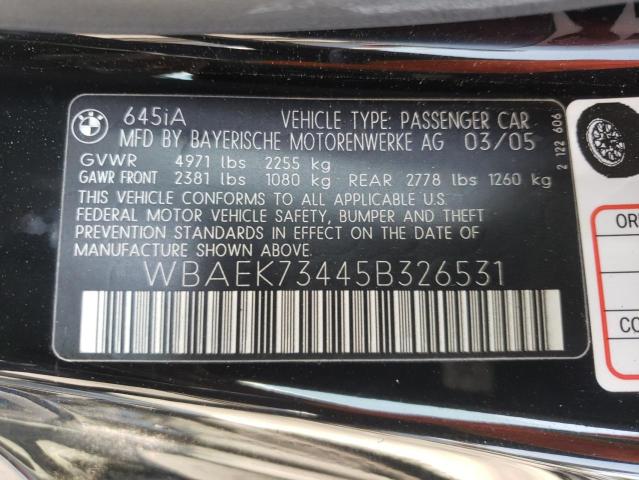 Photo 10 from auction – 2005 BMW 645 CI AUT with VIN WBAEK73445B326531