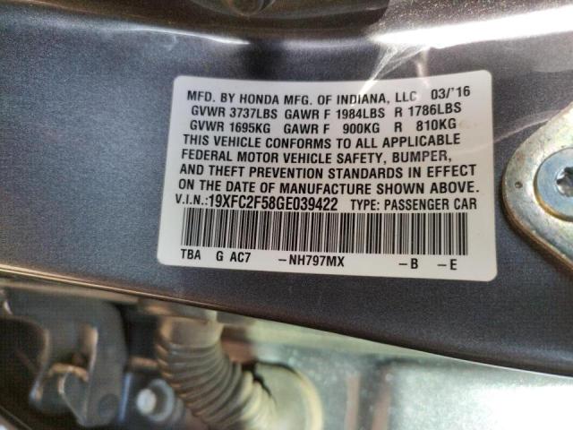 Photo 10 from auction – 2016 HONDA CIVIC LX with VIN 19XFC2F58GE039422